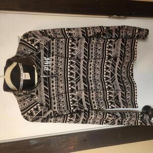 Victoria's Secret PINK Aztec Patterned Black/Cream Quarter-Zip Pullover Size XS